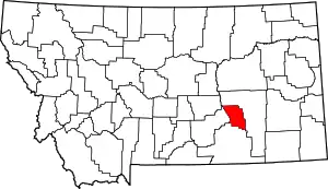 Map of Montana highlighting Treasure County