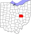 Map of Ohio highlighting Coshocton County