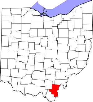 Map of Ohio highlighting Gallia County