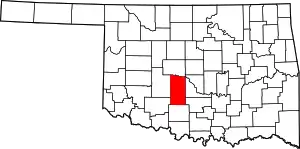 Map of Oklahoma highlighting Grady County