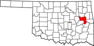 Map of Oklahoma highlighting Muskogee County