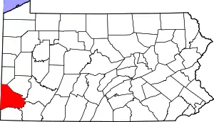 Map of Pennsylvania highlighting Washington County