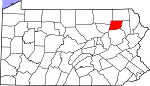 Map of Pennsylvania highlighting Wyoming County