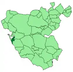 Location of San Fernando within the province of Cadiz