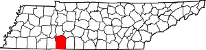 Map of Tennessee highlighting Wayne County