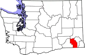 Map of Washington highlighting Columbia County