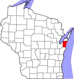 Map of Wisconsin highlighting Kewaunee County