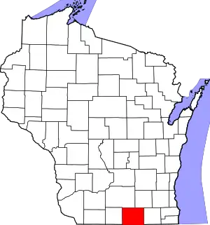 Map of Wisconsin highlighting Rock County