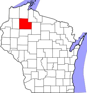 Map of Wisconsin highlighting Sawyer County