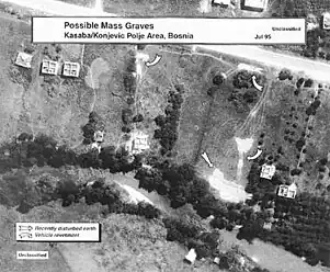 Satellite photo showing mass graves (the areas in white)