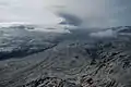 Eruption of 2009. The valley below Mount Redoubt is covered with ash and mud from lahars (volcanic mudflows).