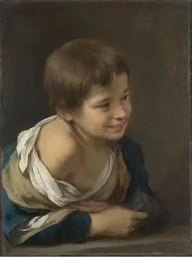 Boy laughing showed to the window, to 1675, London, National Gallery.