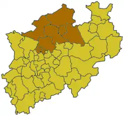 Map of North Rhine-Westphalia highlighting the  Regierungsbezirk of Münster