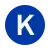 The letter K on a blue circle