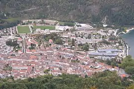 Aerial view of Nantua and the lake of Nantua