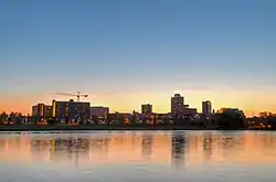 The skyline of New Brunswick over the Raritan River