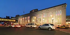 Newark Penn Station in Newark at dusk in June 2015