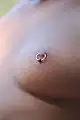 Nipple piercing with ring on a woman