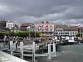 Nyon seen from Lake Geneva in October