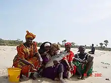 Gambian women in their traditional head ties.