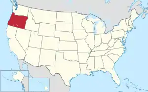 Map of the United States with Oregon highlighted