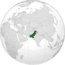 Land controlled by Pakistan shown in dark green; land claimed but not controlled shown in light green