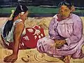 Paul Gauguin, Women on the Beach, (1891). Gauguin has painted these women so that shapes, colour and patterns are important.