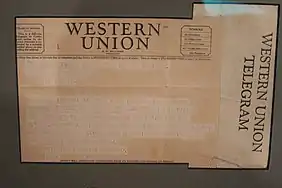 Telegram sent to the family of an American POW captured by Nazi Germany during WWII