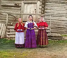 Russian girls in their traditional head scarfs.