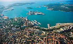 Aerial view of Pula in the Gulf of Venice.