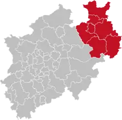 Map of North Rhine-Westphalia highlighting the  Regierungsbezirk of Detmold