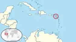 Location of  Saba  (circled in red)in the Caribbean