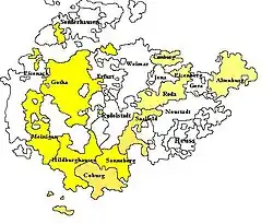 Thuringia, showing the combined territory of Saxe-Gotha and Saxe-Altenburg, before it was again divided (1672 – 80)