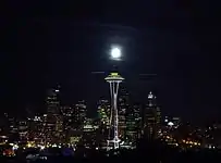 The Space Needle at night.