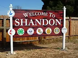 Shandon welcome sign. This was built as part of an Eagle Scout Project by a local resident