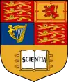 The coat of arms of Imperial College London use the Royal Standard over an open book mentioning "Scientia"