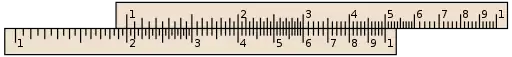 A slide rule, aligned to calculate 2×x