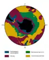 A map showing the different soils and rocks under the Southern Ocean. Geologists are finding new information about this area.