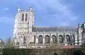 The clerestorey windows and buttresses at Saint-Omer Cathedral from the outside.