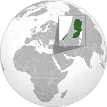 Territory claimed by Palestine (green).Claimed territory annexed by Israel (light green).