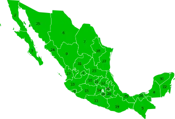 Map of México divided into states