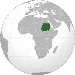 Sudan in dark green, disputed regions in light green.