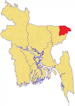 Location of Sylhet in Bangladesh