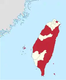 Taiwan Province of the Republic of China (in red).