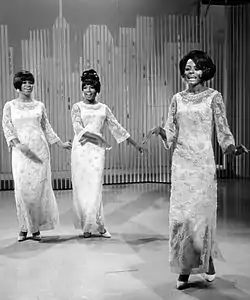 The Supremes: Diana Ross (right), Mary Wilson (center), Florence Ballard (left) performing My World Is Empty Without You on The Ed Sullivan Show in 1966.