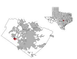 Location of Bee Cave in Travis County and Texas