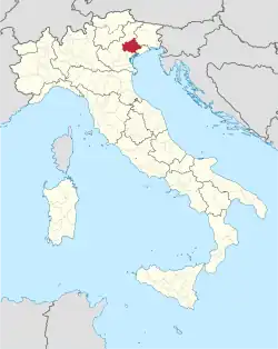 Map with the province of Treviso in Italy