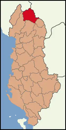 Map showing the district within Albania