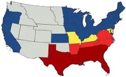 Map of US showing two kinds of Union states and two phases of secession and territories