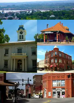 Clockwise, from top: US 64/US 71B bridge over the Arkansas River, Van Buren Old Frisco Depot, Crawford County Bank Building, Main Street in the Van Buren Historic District, Crawford County Courthouse